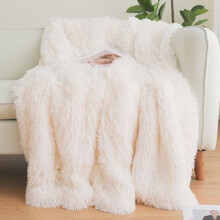 Beige Faux Fur Throw Blanket 50"x60", Shaggy Plush Decorative Couch Blanket, Fuzzy Lap Blanket for Kids, Women, Men, Teens – Compatible with Holiday
