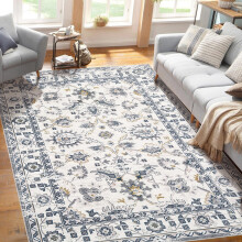 Washable Area Rug Vintage White 5x7 ft