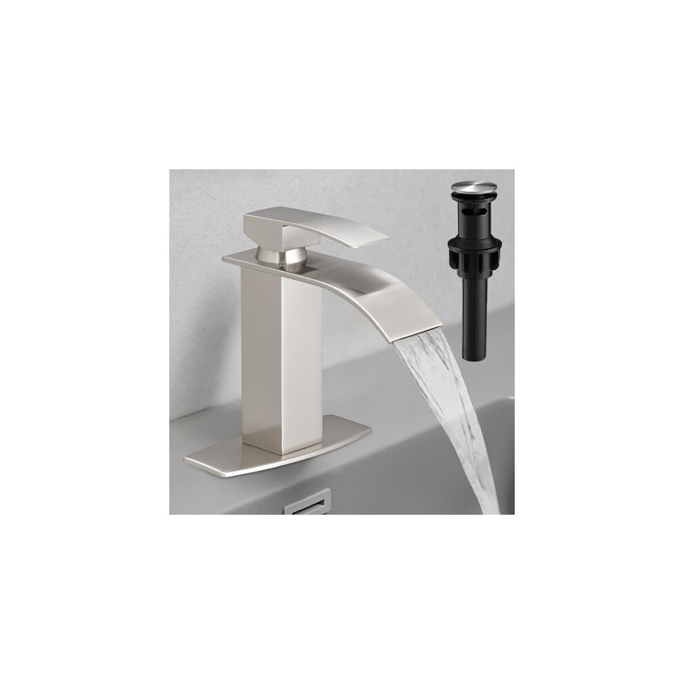 Brushed Nickel Waterfall Bathroom Faucet Single Hole With 9097180109334