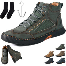 Olveros Boots Men's Comfortable Handmade Leather Boots Waterproof, Arch Support Pressure Relief Spacious Toe Box Outdoor Shoes