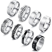8 anillos de acero inoxidable para hombre, pulidos, ideales para bodas, compromisos y actividades antiestrés. Anillos giratorios vintage. Tallas: