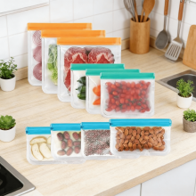 I sacchetti per alimenti in silicone sono a tenuta stagna, lavabili, privi di BPA e riutilizzabili.