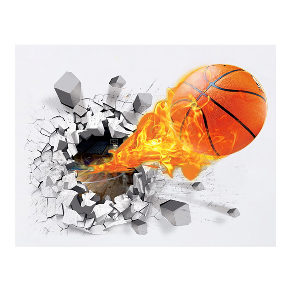 Realistic Broken Wall Basketball Sticker, Removable Sports Wall Art for Bedroom & TV Background – Compatible with Smooth Walls