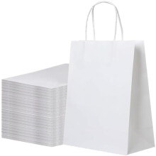 100 τεμάχια λευκές τσάντες δώρων 8x4.25x10.5 με λαβές - για ψώνια, γάμους, πάρτι,