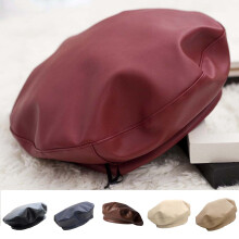 Klassieke Franse baret van PU-leer voor dames, verstelbare, effen kleur, kunstenaars- en schilderspet.