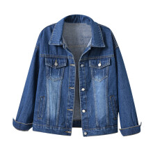 Veste en jean pour femme, manches longues, revers rabattu, délavage clair, couleur unie, légère, boutonnée, style classique, marine