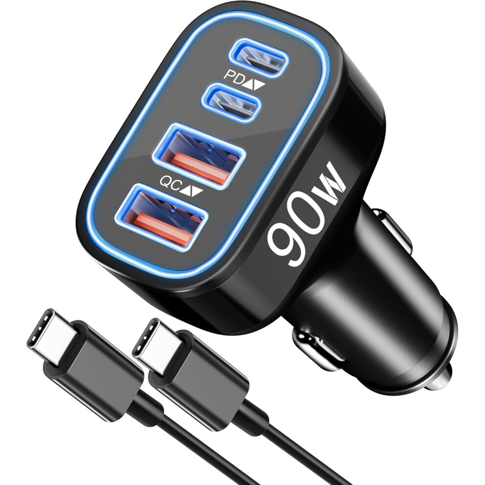 90W 4-Port Usb-C Car Charger With 3Ft Cable 9341593892414
