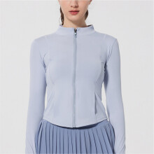 Summer Lightweight Yarn Sun Jacket Ice Skin Coat Workout Jacket for Yoga Tight Fit Fingertip Sleeves Womens Coats Light Blue M