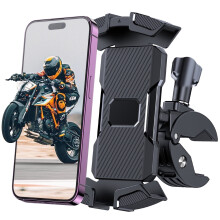 Telefoonhouder voor motorfiets – 360 draaibare klem, geschikt voor dikke hoesjes, compatibel met iPhone, Galaxy en telefoons van 4,7"–6,8",