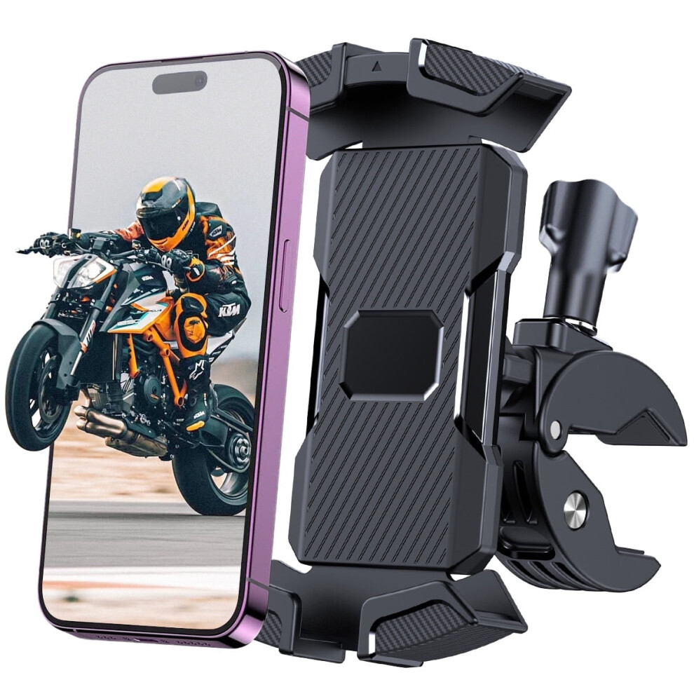 Motorcycle Phone Holder Â 360 Rotatable Clamp Mount, Thick Case Friendly, Compatible With Iphone, Galaxy & 4.7"Â6.8" Phones, Black 9448196272169