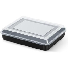 Tavă de copt antiaderentă din oțel inoxidabil cu capac, 32 x 24 cm, potrivită pentru cuptor.