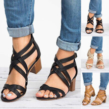 Damessandalen met middelhoge hak, modieuze sandalen met open enkelbandje, casual schoenen maat 5.5 (36)