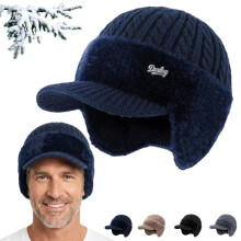 Coldshield Trapper Strickmützen zum Blocken, Strickmützen mit Krempe und Ohrenklappen sowie Wollkrempe für Herren