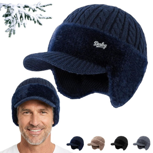 Cappelli da uomo Coldshield Trapper Blocking Knitted, cappelli a maglia con visiera e paraorecchie e visiera in lana.