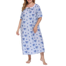 Nachthemd für Damen in Übergröße, kurzärmelig, geblümt, eckiger Ausschnitt, Loungewear, lange Nachtwäsche