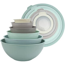 Stapelbare Rührschüsseln – 12-teiliges Kunststoffschüssel-Set mit Deckeln, mikrowellengeeignet (Mint Ombre)