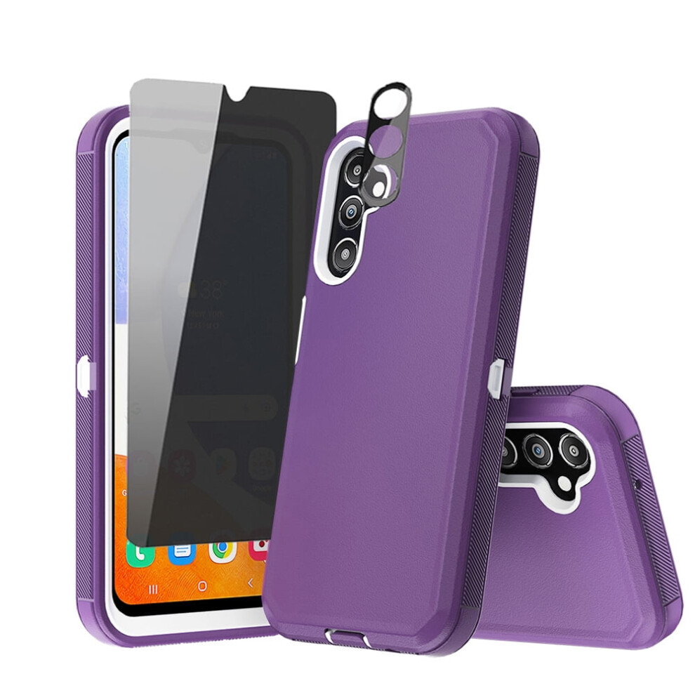 Xhy Compatible With Samsung Galaxy A14 5G Case With Privacy Screen Protector, Military-Grade Shockproof Armor – + Purple/White 9423501696458