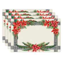 Christmas Placemats Set of 4, 12x18 Inch Rustic Linen Table Mats for Holiday Party – Compatible with Farmhouse Decor