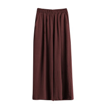 Pantaloni da donna taglie forti in cotone e lino effetto seta ghiaccio, gamba larga con elastico in vita - tinta unita, vestibilità comoda per stare