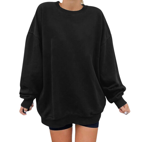 Damen-Hoodie, lang, S1eeve Pullover Tops, einfarbig schwarz, Größe M