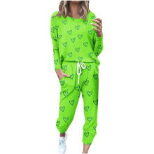 Pyjama femme, ensemble de détente pour femme, ensemble décontracté deux pièces composé d'un haut imprimé à manches longues et col rond et d'un