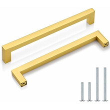 Gold Square Cabinet Pulls Brushed Brass 192mm 5-Pack