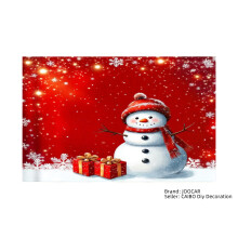 Christmas Snowman with Gifts Red Background Linen Table Mats Set of 4 for Home Kitchen Table Decor 12x18 inch