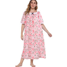 Camicia da notte lunga da donna taglie forti con stampa floreale, maniche corte, in pizzo, casual e ampia, rosa, 5XL
