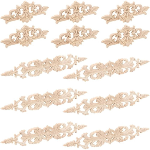 Wood Appliques Carved Natural Solid Wood 12 pcs