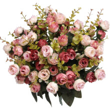 Boeket van 21 zijden rozen, kunstbloemen, minirozen voor doe-het-zelf bruidsboeketten, tafelstukken, vrijgezellenfeesten en huisdecoratie, verpakking