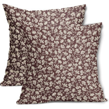 Fodere per cuscini con stampa floreale a margherite, bordeaux e beige, 40x40 cm, set da 2, in cotone e lino, stampa vintage a blocchi, stile rustico,