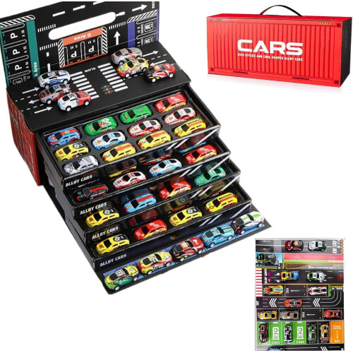 48 Mini Pull-Back auto's met ingebouwde garageset