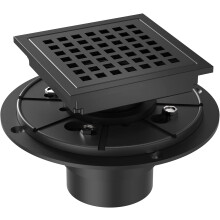 6" Square Shower Floor Drain Kit – Brushed Nickel, High Flow, Hair Filter, Removable Grate, Stainless Steel, ABS Tray, CUPC Certified (Matte Black)