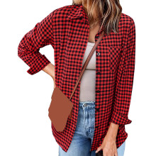Damejakke med ternet print, afslappet cardigan i blonde, langærmet bluse, størrelse S-2XL