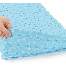 Rutschfeste Badewannenmatte mit Kieselstruktur, Abflusslöchern, Saugnapfmatte für Badewanne, 40,6 cm B x 88,9 cm L, Blau