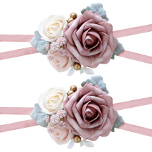 Pink Fabric Wrist Corsage with Satin Ribbon (2 pcs)