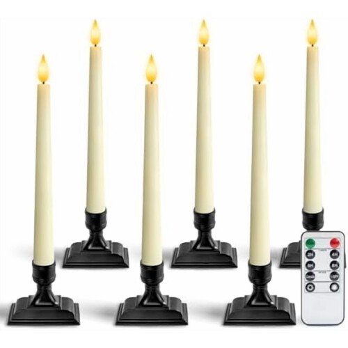 Candele a LED in cera per finestre con telecomando, timer e dimmer, 6 pezzi, colore avorio