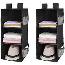 3-Shelf Hanging Closet Organizers, Collapsible Closet Hanging Shelves for Camper, Nursery Hanging Organizers, Black, 2-Pack