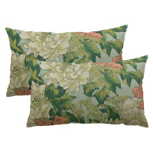 Spring Sage Green Flowers Chinoiserie Pillow Covers 12x20'' Set of 2 Light Green Floral Throw Vintage Sage Lumbar Cushion Cover 12x20inch