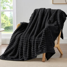 Fleece Throw Blanket for Couch - 300GSM Soft & Warm Fluffy Black Blanket, Decorative and Giftable Striped Blankets for Women, Men, 50"x70"