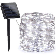 33ft 100-LED Solar String Lights, Waterproof Copper Wire Fairy Lights with 8 Modes, Cold White – Compatible with Outdoor Tree, Garden, Party,