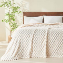 Super Soft King Blanket, Ivory Silky Flannel Fleece with 3D Clouds Jacquard, Lightweight All-Season 350GSM (90"x110")