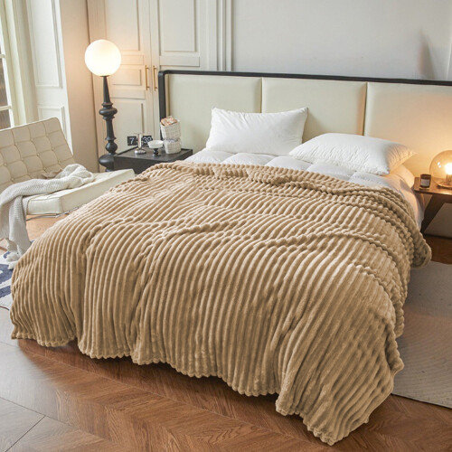 Faux Fur Throw Blanket Brown Soft Thick Double Layer