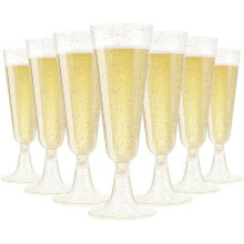 40pcs Plastic Champagne Flutes – Gold Glitter, Clear Acrylic, Disposable, Compatible with Wedding, Bridal Shower & Party