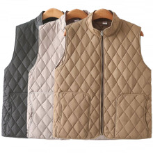 Doudoune matelassée sans manches grande taille pour femme, trench-coat d'hiver zippé avec poches, kaki, XXXXXL, idéal pour les températures