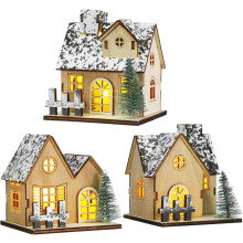 3pcs Christmas Led Light Wooden House with Battery, Wooden Village Mini Houses Landscape Decors for Christmas Table Centerpieces Home Decor