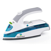 SF-710 Mini Steam Iron – Non-Stick Sole, Foldable, 45s Heat Up, Cord Storage, 6-Foot Cord, Chemical-Free, White