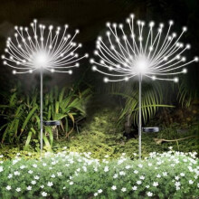 2PCS Solar Firework Lights, 120LED Outdoor Garden Decor, 40ft Copper Wire String for Pathway, Backyard, Christmas—Cool White