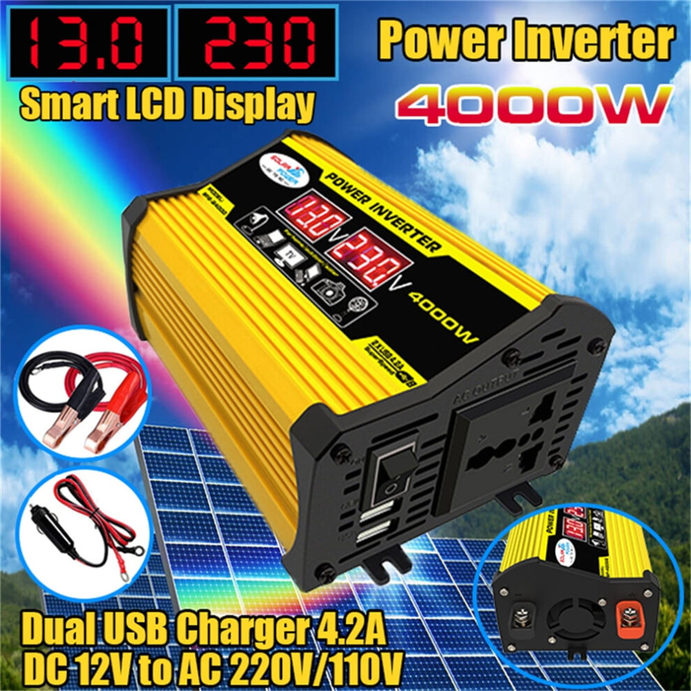 Portable Inverter 4000W, Car Power Inverter, Dc12v To Ac110/220V Transformer, Modified Sinewave Inverter With Dual Usb, Led Display 9175034826825