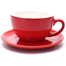 Double Espresso Coffee Cup and Saucer, Small Cappuccino and Speciality Coffee, New Bone China for Coffee Shop and Barista (Glossy Red, 5 oz)